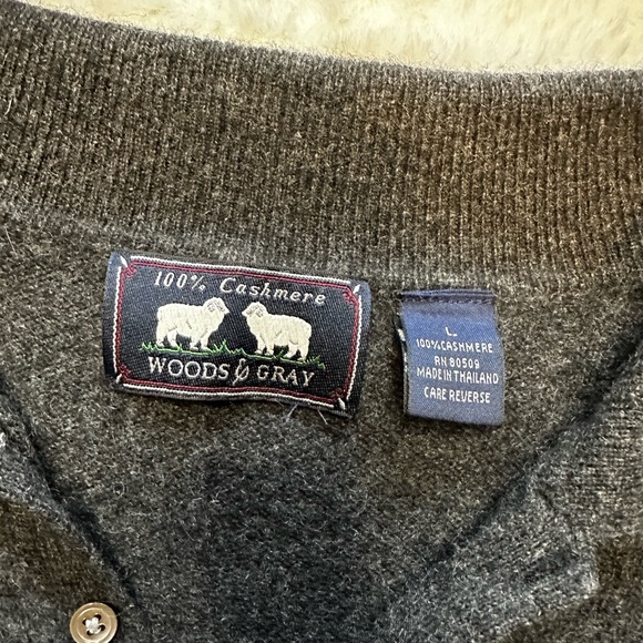 Woods & Gray 100% Cashmere Collared Sweater Dark Gray Size Large Fall Soft Cozy - Picture 5 of 6